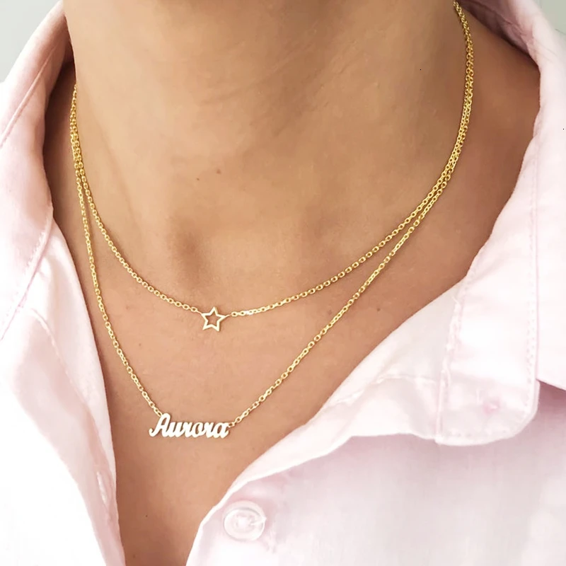 

Ожерелье с двойной подвеской по индивидуальному заказу, чокер со звездами, луной, короной, цветами, бабочками и именем, для женщин, рождестве...