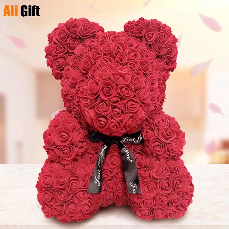 

40 см медведь Тедди розы Искусственные цветы PE розовый медведь для женщин на День святого Валентина свадьбу Рождество Подарочная коробка до...