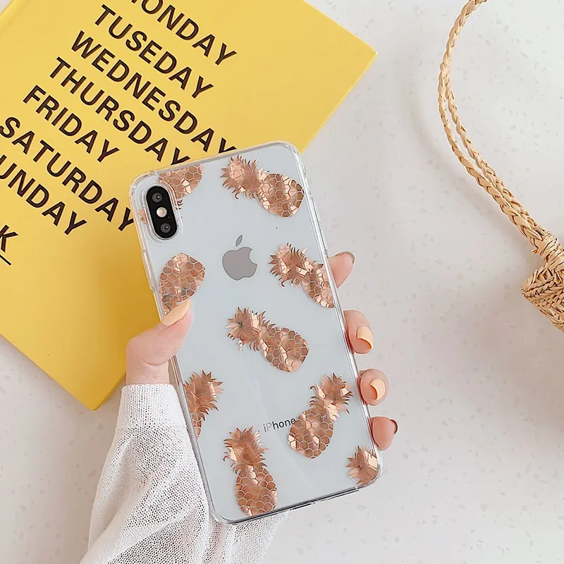 Для Iphone 7 8 Plus 6s Bronzing ананас шаблон чехол для телефона IPhone X XS 6 Мягкий силиконовый |