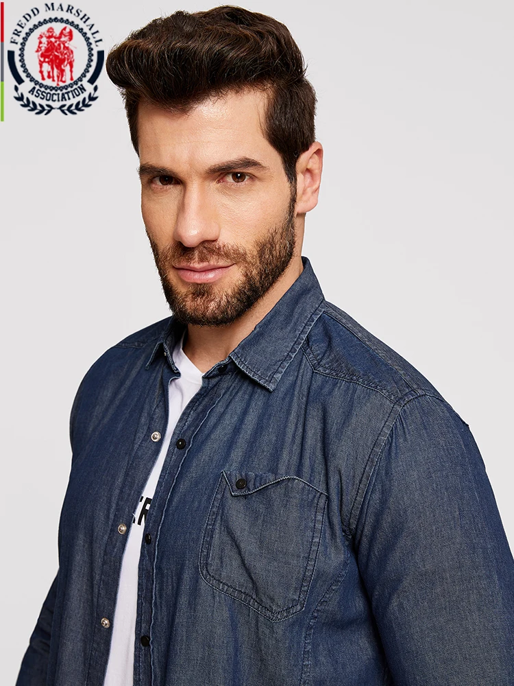 Рубашка Fredd Marshall Мужская с длинным рукавом Повседневная Классическая блуза из 2019