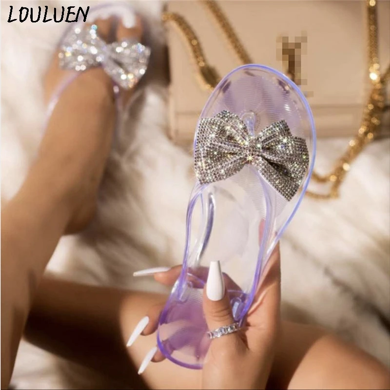 LOULUEN/2019 г. женские сандалии для отдыха Вьетнамки с бантом блестящие пляжная обувь