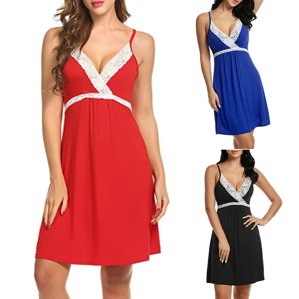 Ночная рубашка с v образным вырезом на бретельках лоскутное нижнее белье без