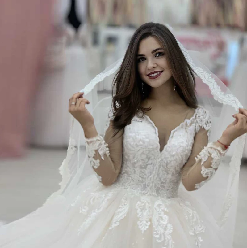 Princess Ball Gown Wedding Dress 2022 vestido de noiva Scoop robe de mariee Lace Appliques Bridal Gown vestido de festa