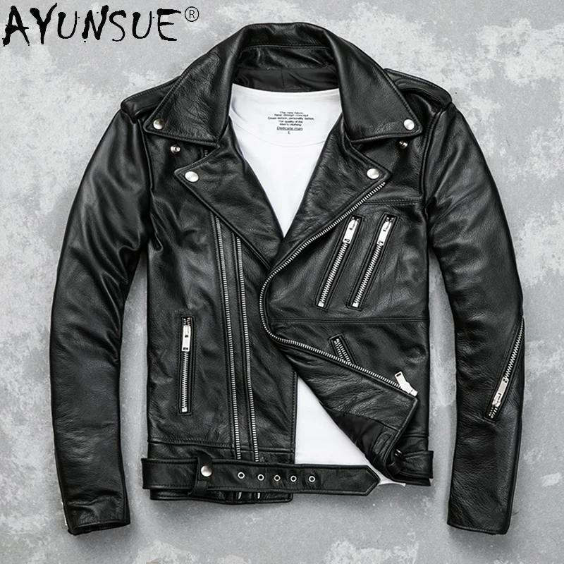 

AYUNSUE Men Jacket Motocycle Men's Clothing Genuine Leather Jackets Mens Clothes 100% Cowhide Sheepskin Coat Male Jaqueta LXR395