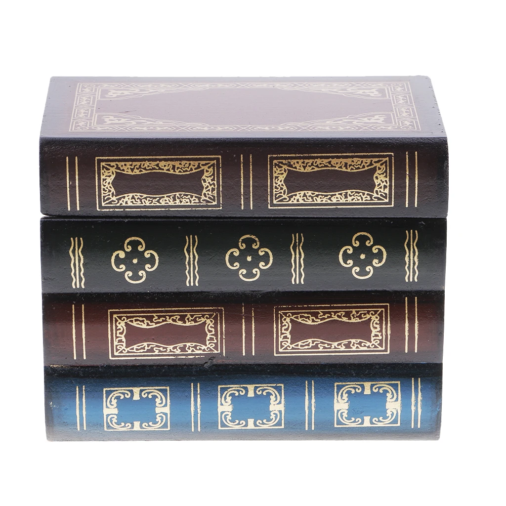 

Vintage Book Shape Jewelry Treasure Chest Holder Case Handmade Wooden Boxes