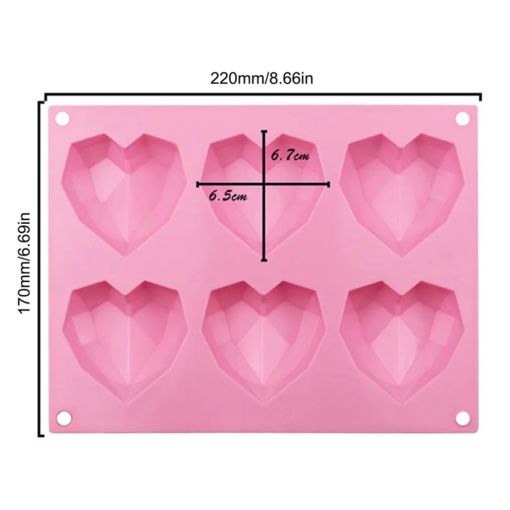

6 Cavity 3D Diamond Love Heart Shape Mold Silicone Chocolate Cookie Muffin Baking Tool Sponge Mousse Dessert Cake Decorating
