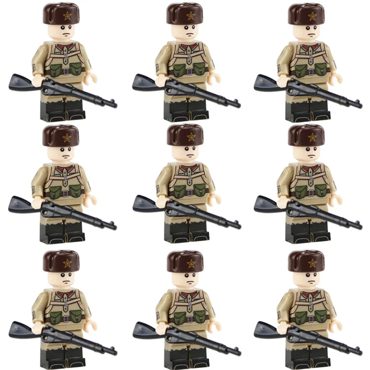 A-9PCS WW2 военная армия Россия солдатики строительные блоки советские снежные стрелы фигурки Mosin-Nagant arms части шлема Кирпичи Игрушки - Цвет: A-9PCS