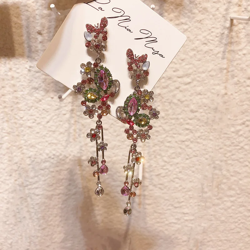 

Cute Female Crystal Stone Drop Earrings Charm Silver Color Wedding Earrings Luxury Butterfly Flower Dangle Earrings For Women