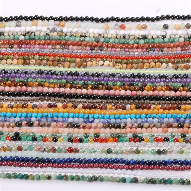 

A+ 2 3 4mm Natural Stone Beads Agates Labradorite Quartz Tigereye Crystal Round Loose Beads For Jewelry Making DIY Bracelet 15''