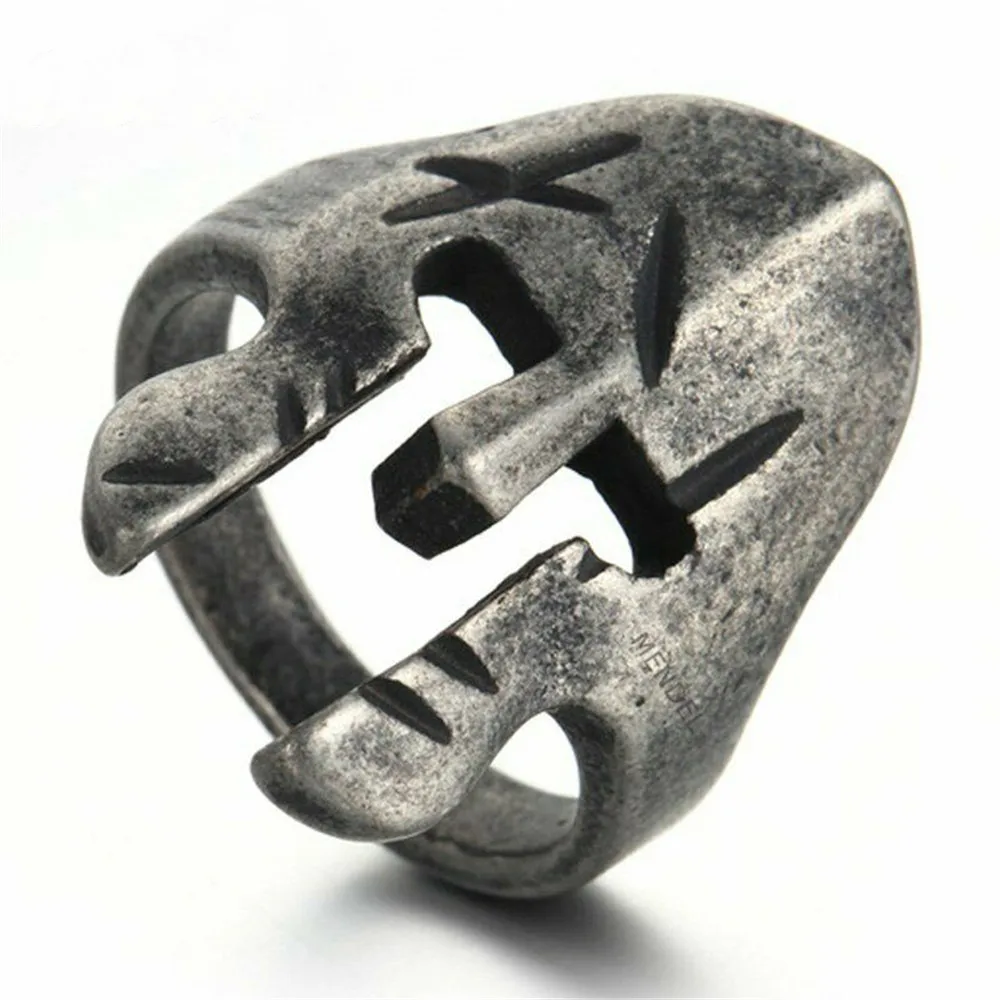 

Vintage Mens Gladiator Warrior Helmet Spartan Ring Stainless Steel Silver 7-15