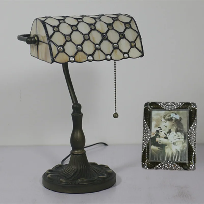 Tiffany Green Glass Table Lamp with Zipper Switch American Vintage Bar Cafe Bank Study Desk Light Fixture | Освещение