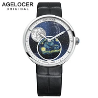 agelocer moon phase womens watches van gogh top brand luxury waterproof watch fashion ladies ultra thin wrist watch quartz clock