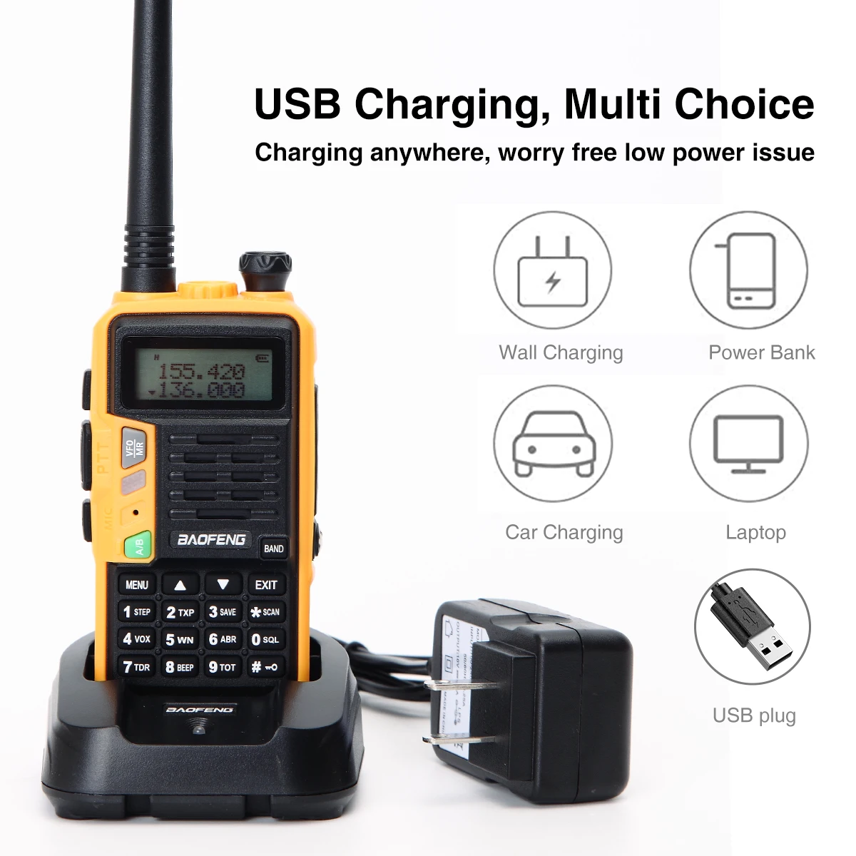 Рация BaoFeng UV-S9 Plus 10 Вт Двухдиапазонная (136-174 МГц VHF и 400-520 UHF) поддержка USB-зарядки 2