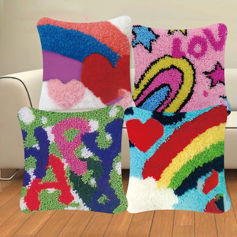 

Cute Patterns Latch Hook Rug Kits DIY Segment Embroidery Pillow Coarse Wool 3D Carpet Embroidery Latch Hook Supplies Handcraft