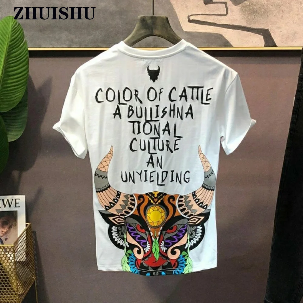 

Tshirt Men Korean Style Fashion Casual Cow Pattern Print Short Sleeve Clothes New Summer Round Neck Tees Male M-5Xl Shirt