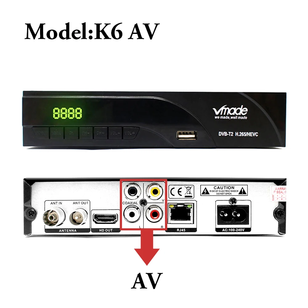 K6 AV Vmade DVB-T2 HD цифровой эфирный приемник H.265/HEVC DVB T2 ТВ тюнер Поддержка RJ45 LAN AC3 аудио Лидер продаж Европа телеприставка - Цвет: K6 AV