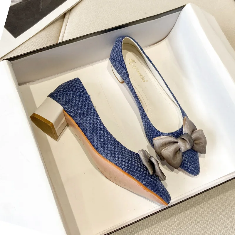 

High Heels Pointed Toe Branded Pumps Chunky Sandals Velvet Shoes Women Sweet 2021 Slip On Footwear Shallow Mouth Lace-Up Spikes