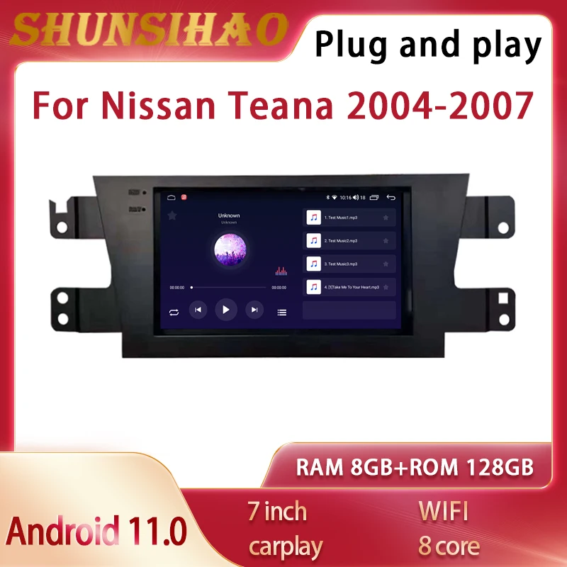 

Автомобильная магнитола ShunSiha с GPS-навигацией, Android 11, для 7-дюймового Nissan Teana J31 2004-2007 CarPlay, мультимедийный видеоплеер, магнитофон 128G
