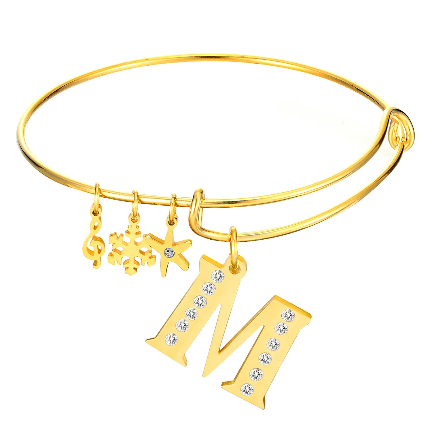 Расширяемый стальной браслет LUXU золотистого цвета подвески с буквами и фианитом браслеты из нержавеющей