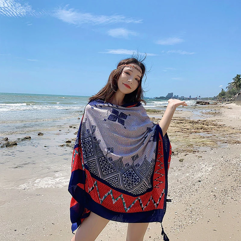 Summer air conditioning ethnic style cotton hemp scarf fring