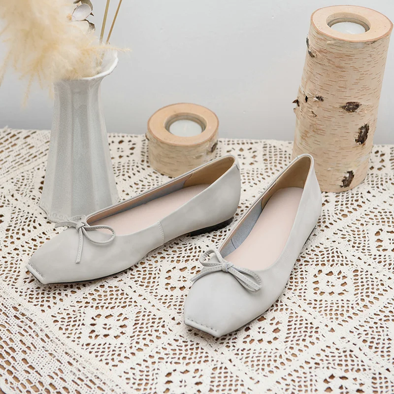 

EshtonShero Woman Women's Shoes Flats Cow Suede Flat Heels Fashion Square Toe Solid Summer Pink Ladies Casual Shoes Size 3-9