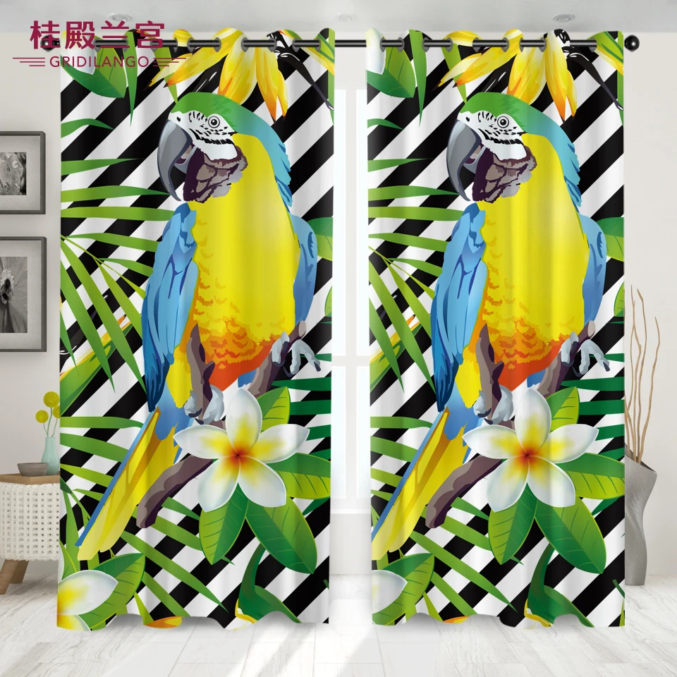 GRIDILANGO Parrot Toucan занавеска для спальни гостиной с цветком травы черно белые полосы