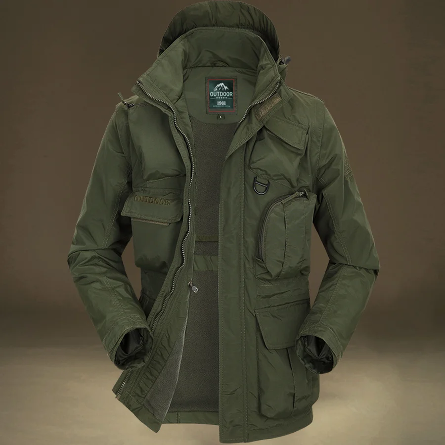 Мужская куртка-бомбер с капюшоном зимняя армейская Зеленая s Campera Hombre мужские