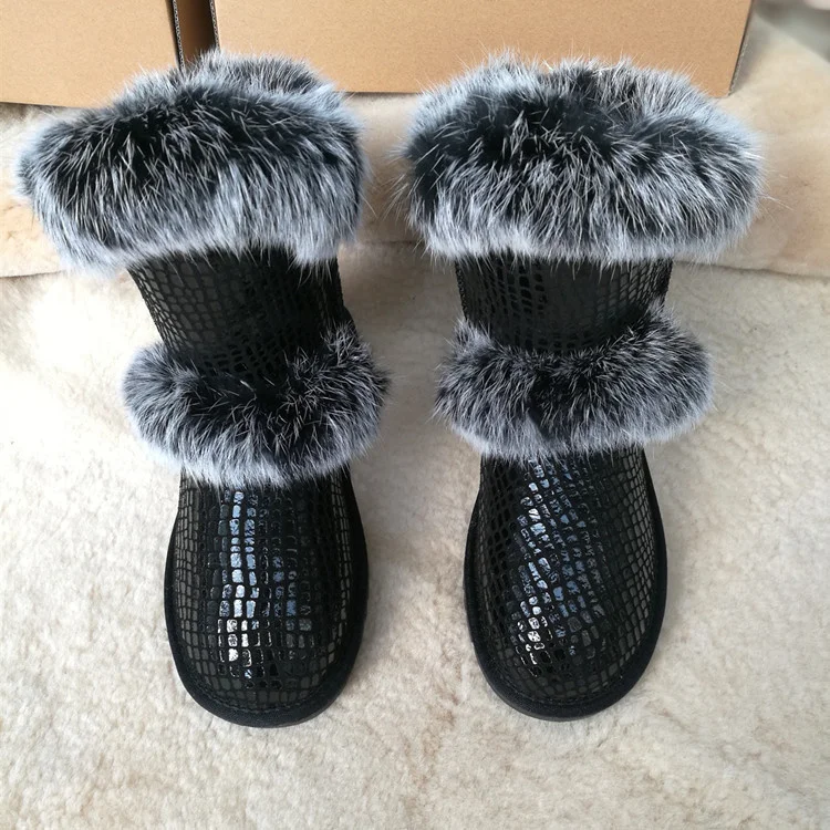 

Новинка Зима 2020, женские зимние сапоги из кроличьего меха, Студенческая утолщенная теплая обувь без застежек с плоской подошвой