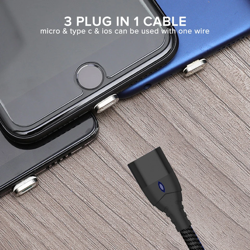 1 м Магнитный микро кабель 3A Быстрая зарядка type C USB провод для Xiaomi Redmi K20 huawei Honor 20 10 9 Нейлоновый Шнур для передачи данных для мобильного телефона