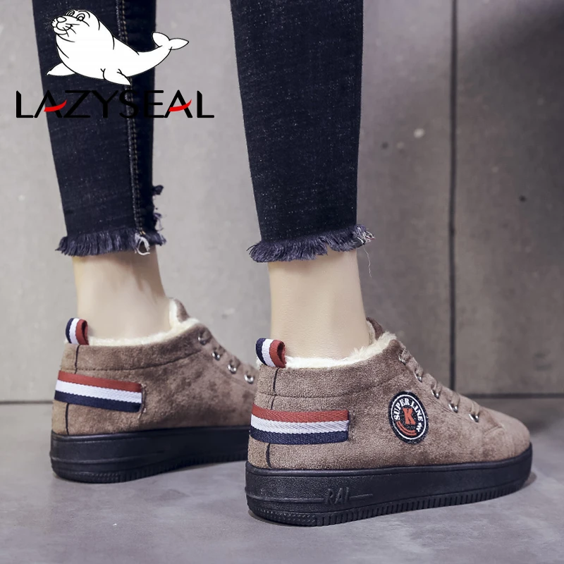 Женские зимние ботинки LazySeal Plulsh коллекция 2019 года модные на шнуровке из
