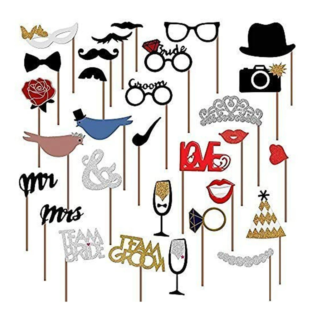 31 Pcs Wedding Part Supplies Photo Booth Props Funny Masks Halloween Masks