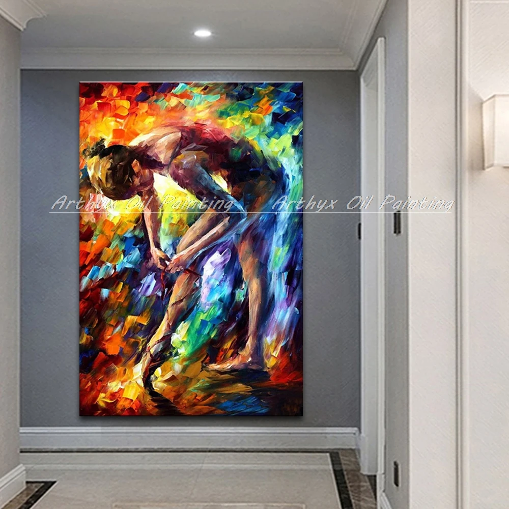 Ручная роспись балетный танцор палитра нож масляная живопись на холсте
