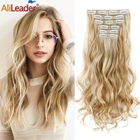 alileader 6pcs long straight women black brown high tempreture synthetic hair piece for women ombre clip in hair extensions