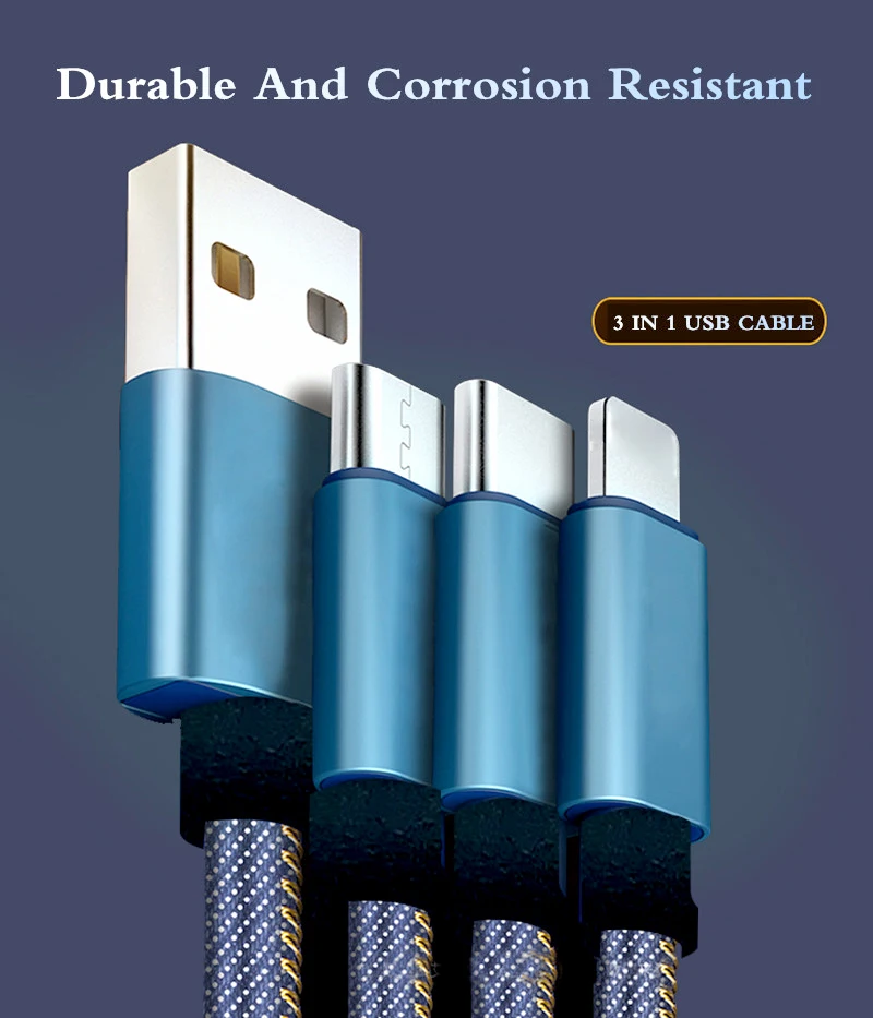 

3 In 1 USB Cable for IPhone 11 Xs Max XR X Charge Cable for Samsung S9 S10 Type C USB C P30 Micro USB for Xiaomi Charge Cable