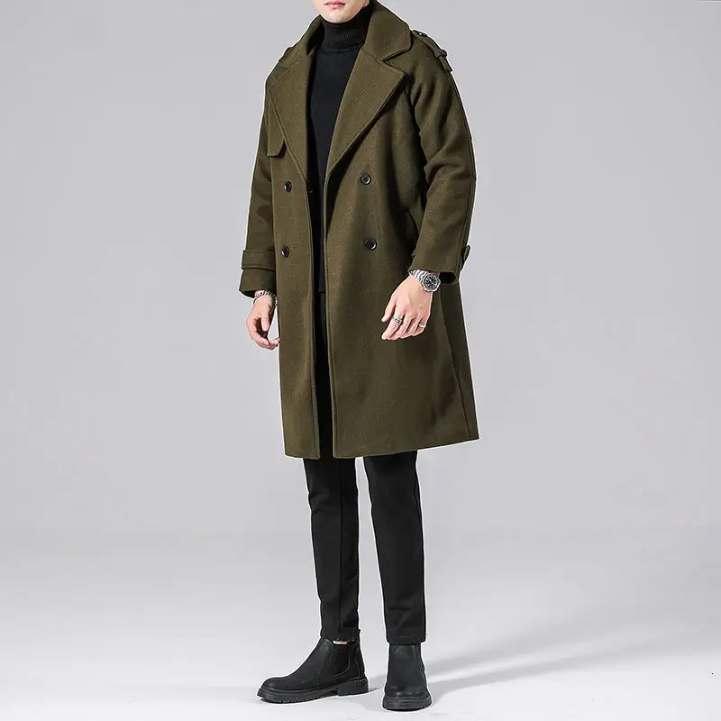 

New Overcoat Wool Blend Coat Men's Autumn And Winter Extended Woolen Men Double-breasted Solid Color Fashion Men's Jacket