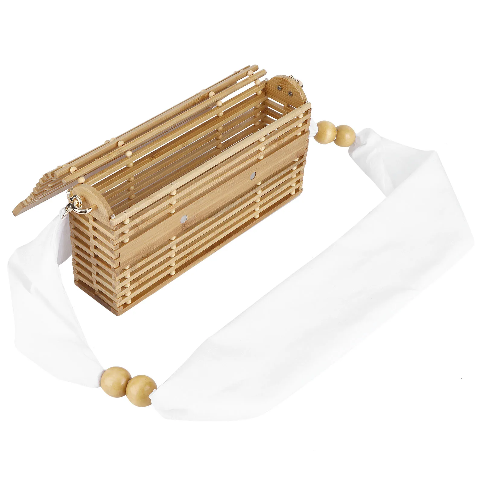 

Bamboo Woven Handbag Hand‑Made Ribbon Shoulder Bags For Beach Holiday Summer Use