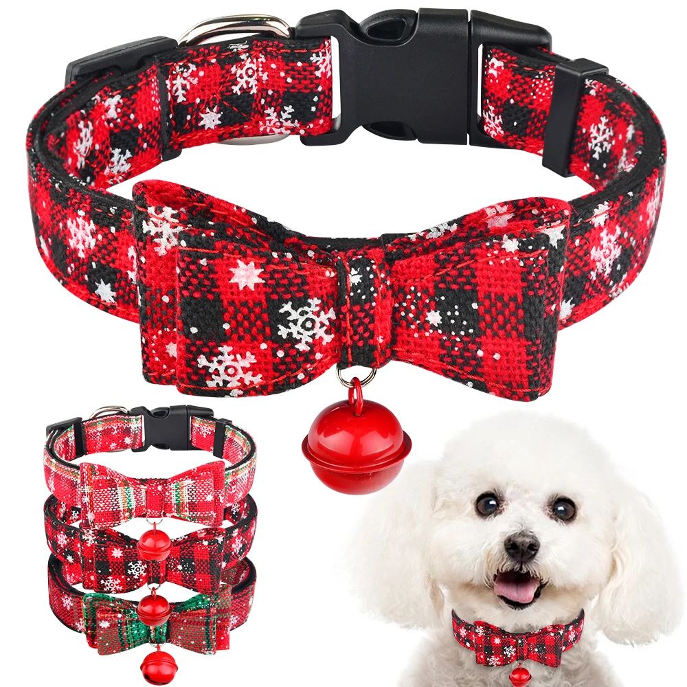 

Christmas Dog Collars & Bell Fabric Female Male Puppy Pet Bow Tie Adjustable XS-L Medium large Puppy Collars Pet Collar Nylon