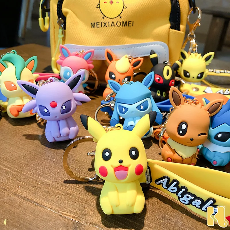 Kawaii Покемон Пикачу куклы брелок ПВХ Eevee экшн фигурка кольцо томия мультфильм