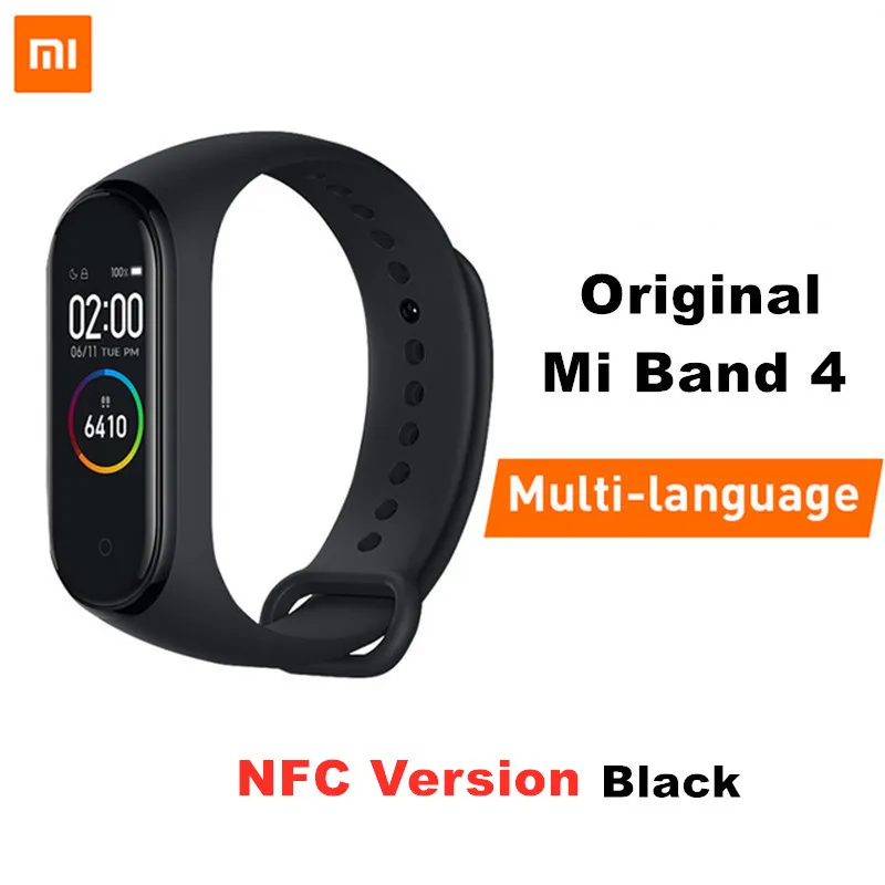 Xiaomi Mi-браслет 4 NFC смарт-браслет 0,95 дюймов AMOLED 120X240 полноцветный экран Bluetooth 5,0 браслет 50 м водонепроницаемый смарт-браслет - Цвет: NFC Version Black