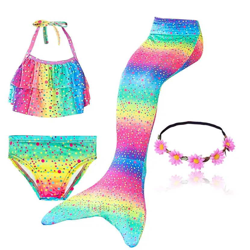 Kids Swimming Mermaid Tail Bikini Set can add with Monofin Flipper Ariel Costumes Cosplay Swimsuit Bathing Suit for Girls
