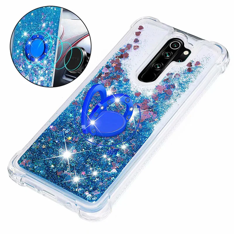 Чехол для Redmi Note 8 Pro с блестящим жидким зыбучим песком и металлическим кольцом Xiaomi