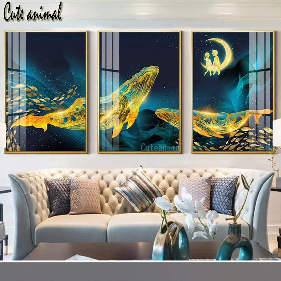 5D DIY алмазная живопись 3 шт. Золотой КИТ морская рыба пара Алмазная вышивка