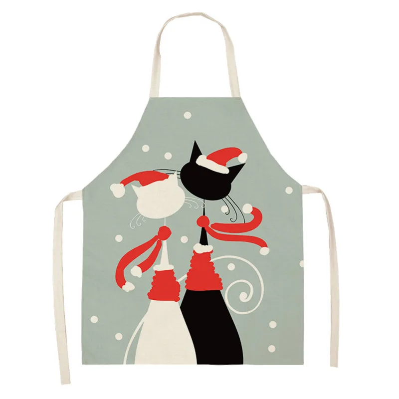 Фартуки кухонные женские с принтом кошек нагрудник из хлопка и льна для