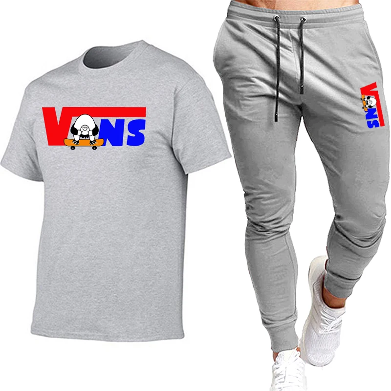 

2021 Summer Men's Pure Cotton Round Neck Short Sleeve T-shirt +Trousers Fashion Random Tether Pants Suit Couples Sportswear