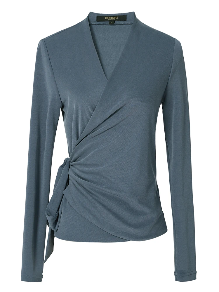 

Commuter Lace-up Shirt Women's Autumn Clothing New Intellectual Simple Shirt Slim Stretch Knitted Top