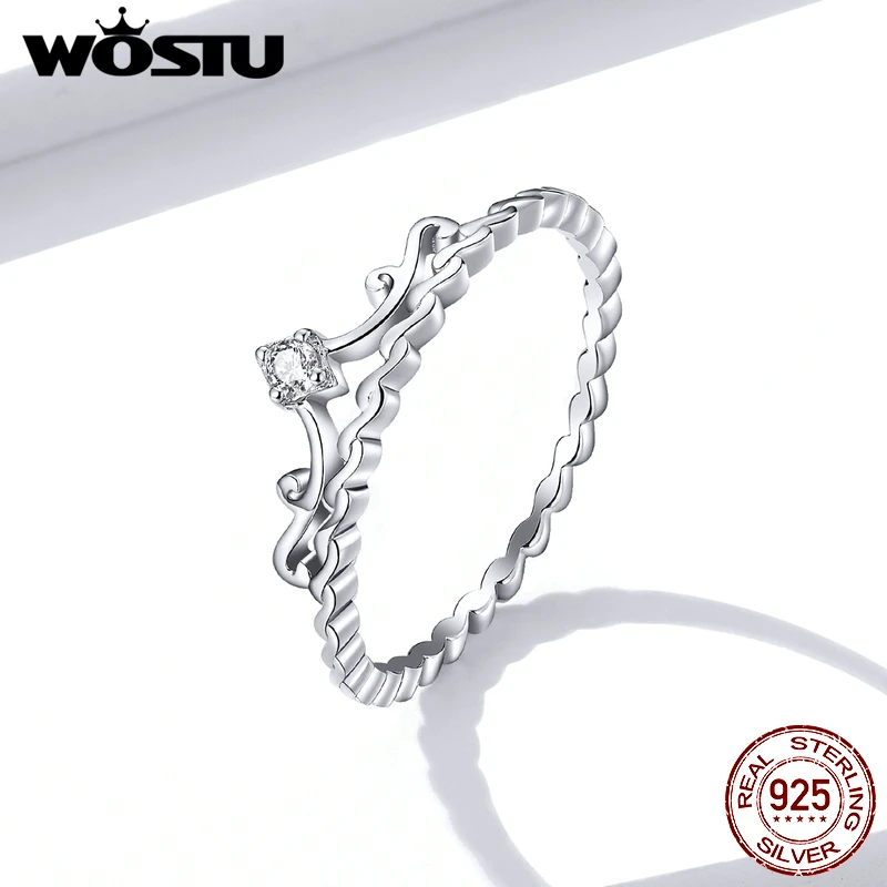 WOSTU 2020 Новое поступление 925 пробы Серебряная корона кольца сверкающий циркон