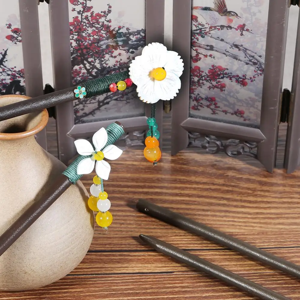 Классическая деревянная палочка для волос 1 шт. 18/15 см темно-коричневая пустая