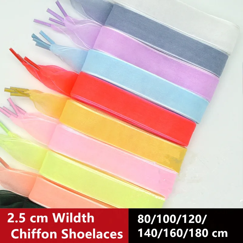 2.5 cm Wildth Transparent Chiffon Yarn Shoelaces Flat Silk Big Bow Wide Laces Trend Beauty White Casual Shoes Laces Dropship