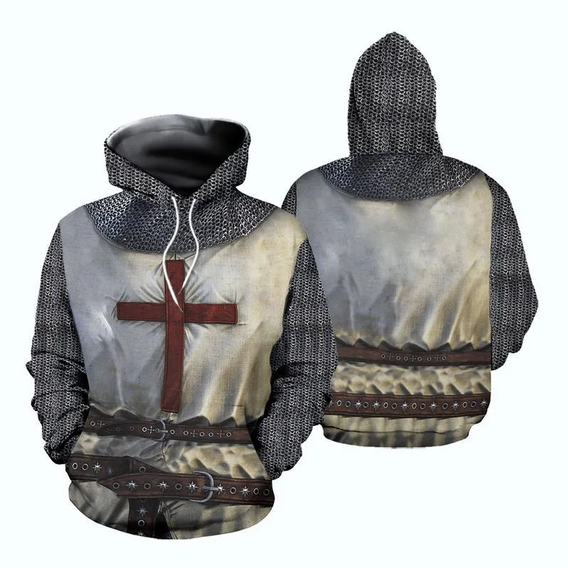 5XL Plus Medieval Costume Knights Templar Oversize Hoodies Men Pullover Hoodie Jacket 3D Print Sweatshirts Warm Hip Hop Style |