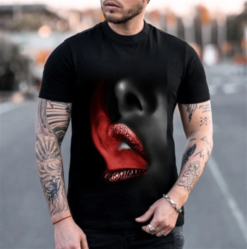 

2021 Summer New Skull Printed T Shirt For Men Casual Oversized Short Sleeve Clothes Streetwear Hip Hop 3D Printing Top Tees
